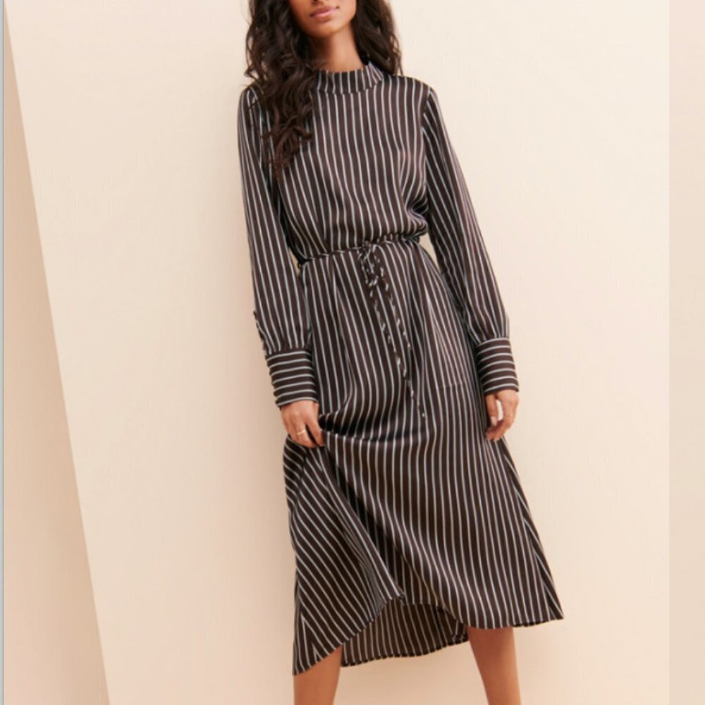 JUST Female Rosie Brown Striped Shirt Dress Size Small EUC